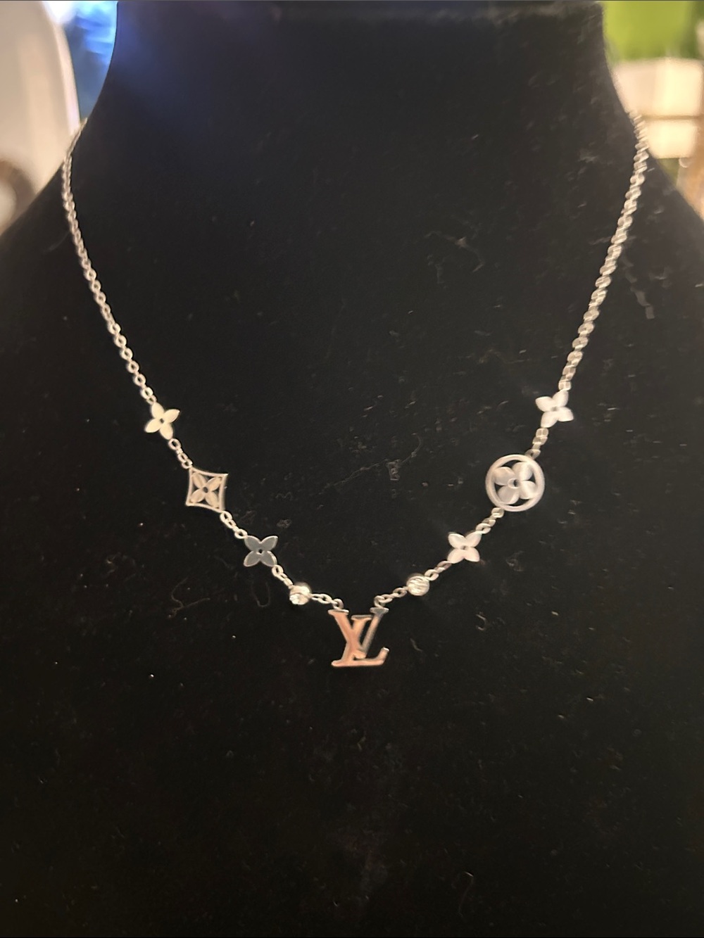Silver Monogram Floral Motif Necklace - Picture 3 of 4